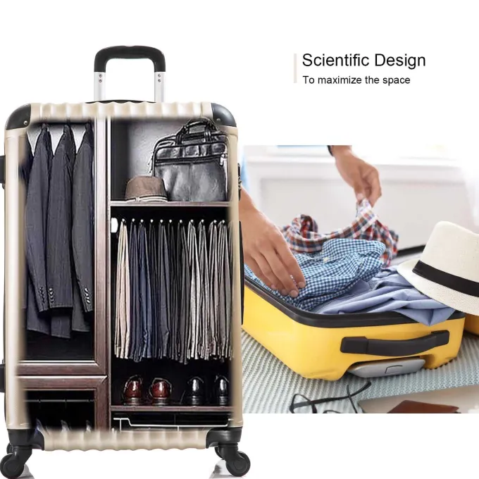 Silk & Salt 3 Piece LuggaSet Hardside Suitcase with Spinner Wheel ABS Travel Luggawith Coded Lock Case's for Travel 20 24 28 Champagne^ Checked Luggage