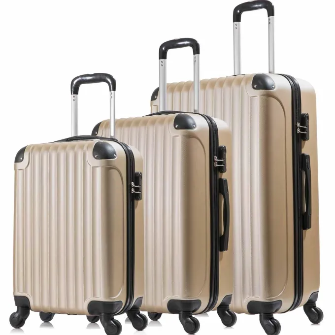 Silk & Salt 3 Piece LuggaSet Hardside Suitcase with Spinner Wheel ABS Travel Luggawith Coded Lock Case's for Travel 20 24 28 Champagne^ Checked Luggage