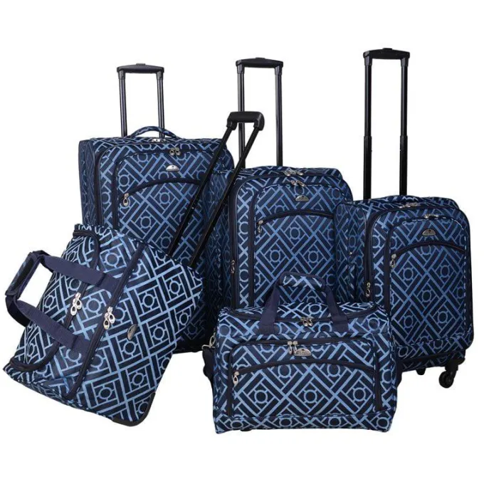 Silk & Salt Long Lat Inc. AF 5P Astor LuggaSet Blue^ Checked Luggage