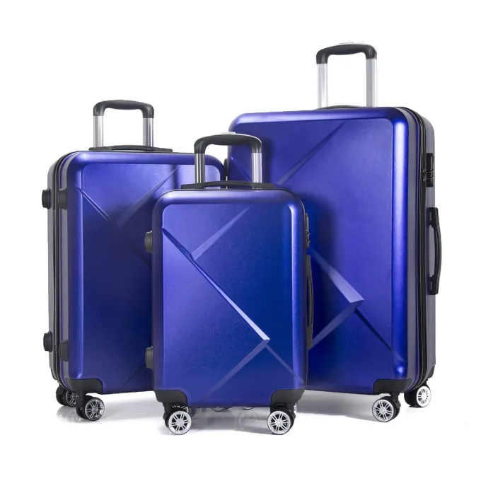 Silk & Salt 3 Piece LuggaSets with Hardside Expandable Spinner Wheel (20/24/28) Blue^ Checked Luggage