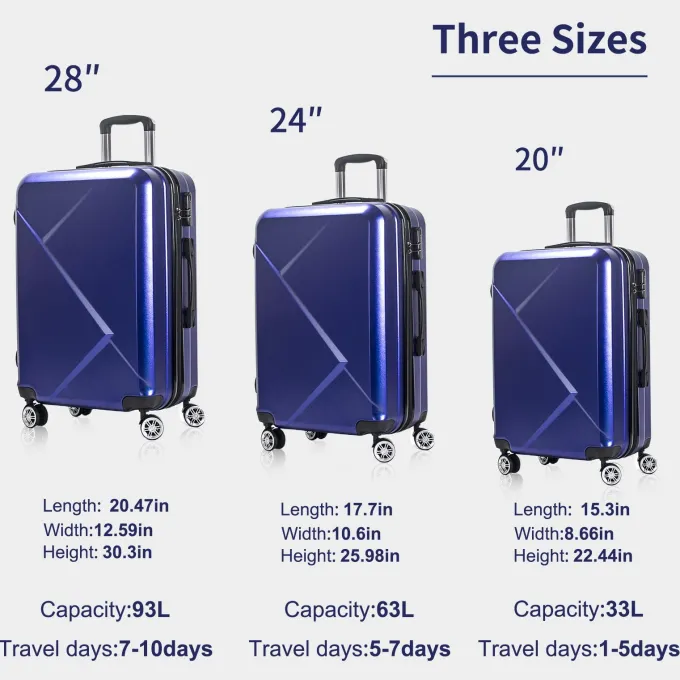 Silk & Salt 3 Piece LuggaSets with Hardside Expandable Spinner Wheel (20/24/28) Blue^ Checked Luggage