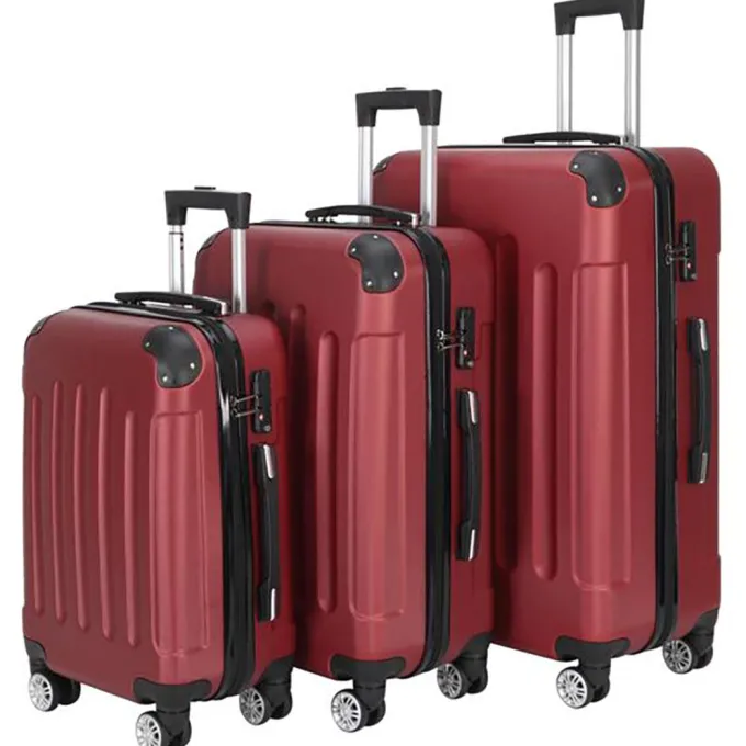Silk & Salt Nicewell Hard Shell LuggaSets Rolling Travel Suitcase Set w/ Spinner Wheels 3 Pieces Set-20/24/28 (Wine Red)^ Checked Luggage