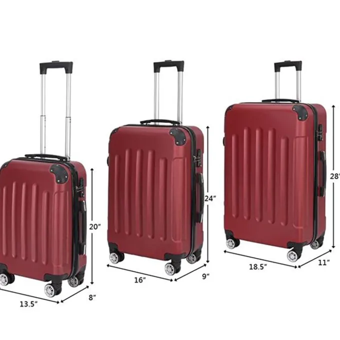 Silk & Salt Nicewell Hard Shell LuggaSets Rolling Travel Suitcase Set w/ Spinner Wheels 3 Pieces Set-20/24/28 (Wine Red)^ Checked Luggage
