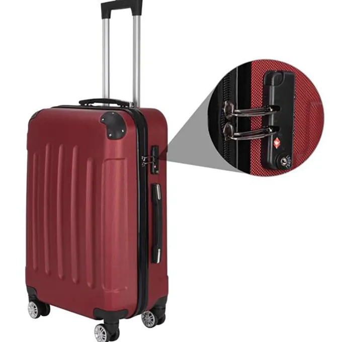 Silk & Salt Nicewell Hard Shell LuggaSets Rolling Travel Suitcase Set w/ Spinner Wheels 3 Pieces Set-20/24/28 (Wine Red)^ Checked Luggage