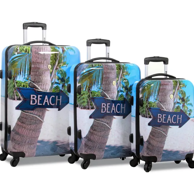 Silk & Salt Rolite Beach Arrow Sign Hardside 3-Piece Spinner LuggaSet^ Checked Luggage