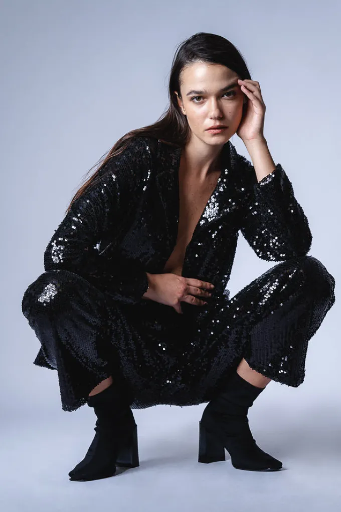 Silk & Salt crystal sequins pants - black^ Sets