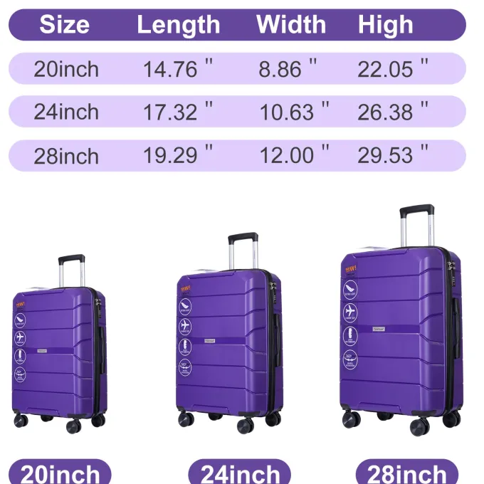 Silk & Salt 3 Piece Set Lock Spinner Carry on 3-in-1 Portable Trolley Case with Telescoping Handle and 360 Spinner Wheels Outdoor PP Material Hardside Carry on LuggaSet with TSA Lock S9350^ Luggage Sets