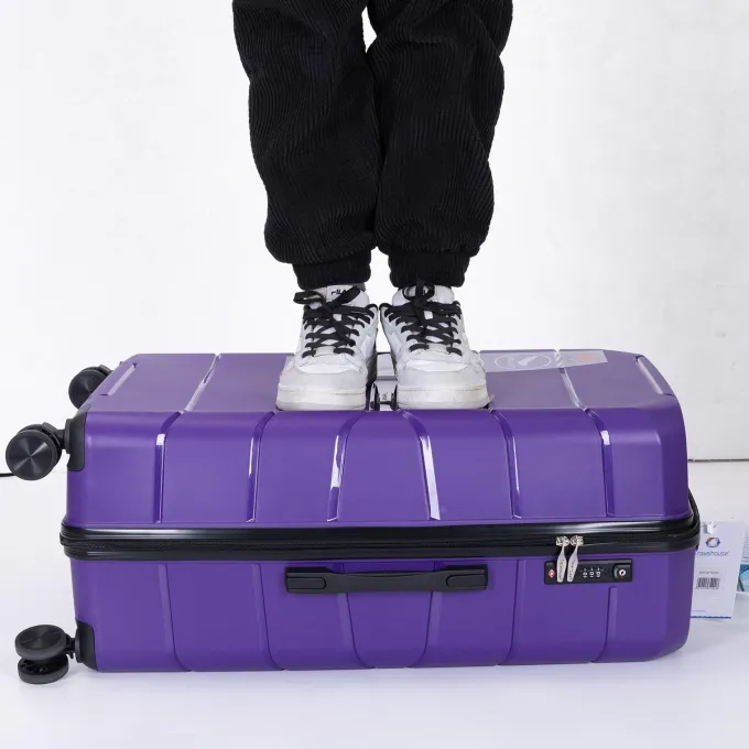 Silk & Salt 3 Piece Set Lock Spinner Carry on 3-in-1 Portable Trolley Case with Telescoping Handle and 360 Spinner Wheels Outdoor PP Material Hardside Carry on LuggaSet with TSA Lock S9350^ Luggage Sets