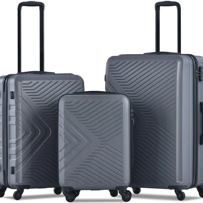 Silk & Salt uhomepro Gray 3 Pieces Travel LuggaSet TSA Lock ABS Trolley Carry On Suitcase Bag 20 24 28 with Spinner Wheels^ Luggage Sets
