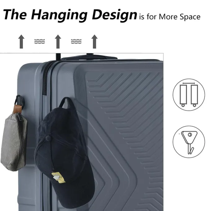 Silk & Salt uhomepro Gray 3 Pieces Travel LuggaSet TSA Lock ABS Trolley Carry On Suitcase Bag 20 24 28 with Spinner Wheels^ Luggage Sets