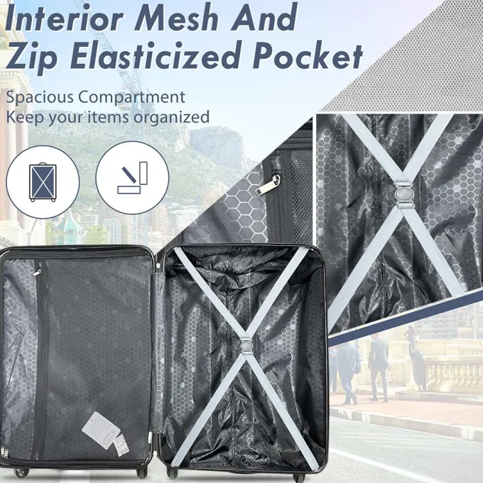 Silk & Salt uhomepro Gray 3 Pieces Travel LuggaSet TSA Lock ABS Trolley Carry On Suitcase Bag 20 24 28 with Spinner Wheels^ Luggage Sets