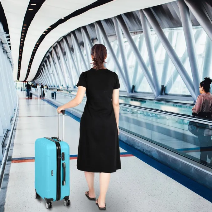 Silk & Salt SalonMore 3 PCS LuggaTravel Set Bag ABS Trolley Hard Shell Suitcase w/TSA Lock Blue^ Hard Side Luggage