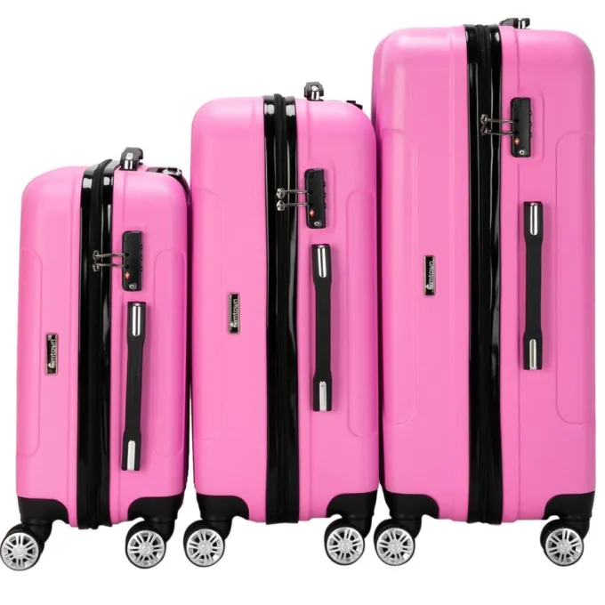 Silk & Salt Zimtown 3 PCS LuggaTravel Set Bag ABS Trolley Hard Shell Suitcase w/TSA lock Pink^ Checked Luggage
