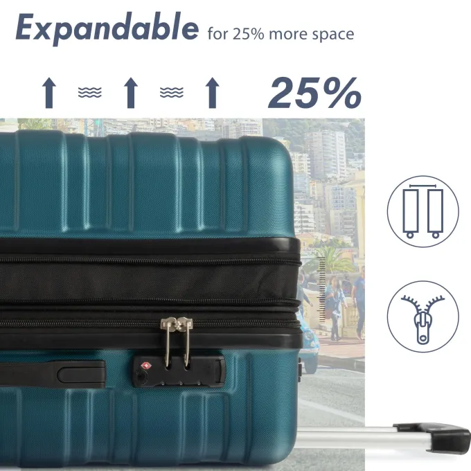 Silk & Salt 3 PCS LuggaSet Aukfa Travel Cayron Suitcases with 4 Quiet Spinner Wheels LuggaSet Hardside Carry On Set TSA Lock 20/24/28 Inches Navy^ Luggage Sets