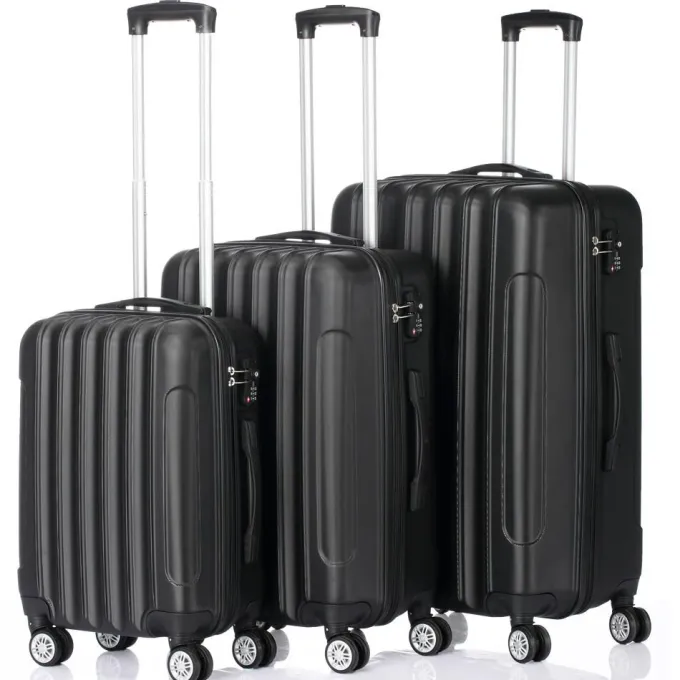 Silk & Salt 3 Piece LuggaSet Metal Frame Plastic Travel Trolley Suitcase Set 20u201d 24u201d 28u201d LuggaSuitcase Portable Spinner Wheels Lightweight LuggaSet Black^ Hard Side Luggage