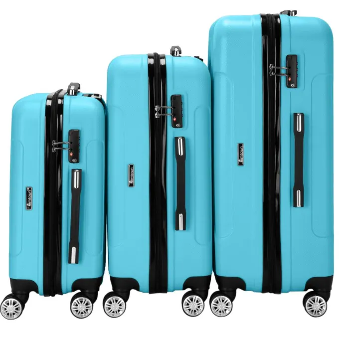 Silk & Salt Zimtown 3Pcs LuggaTravel Set Bag ABS Trolley Suitcase Blue^ Hard Side Luggage