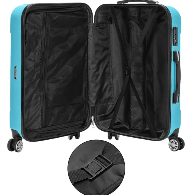 Silk & Salt Zimtown 3Pcs LuggaTravel Set Bag ABS Trolley Suitcase Blue^ Hard Side Luggage