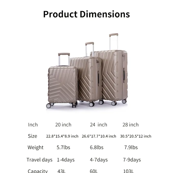 Silk & Salt SEGMART LuggaSets of 3 Lightweight Hardside Spinner Suitcase with LuggaCover and Drawstring Bag 4-Wheel Spinner LuggaSet: 20/ 24''/ 28 Carry-On Checked Suitcase for Trip S9344^ Luggage Sets