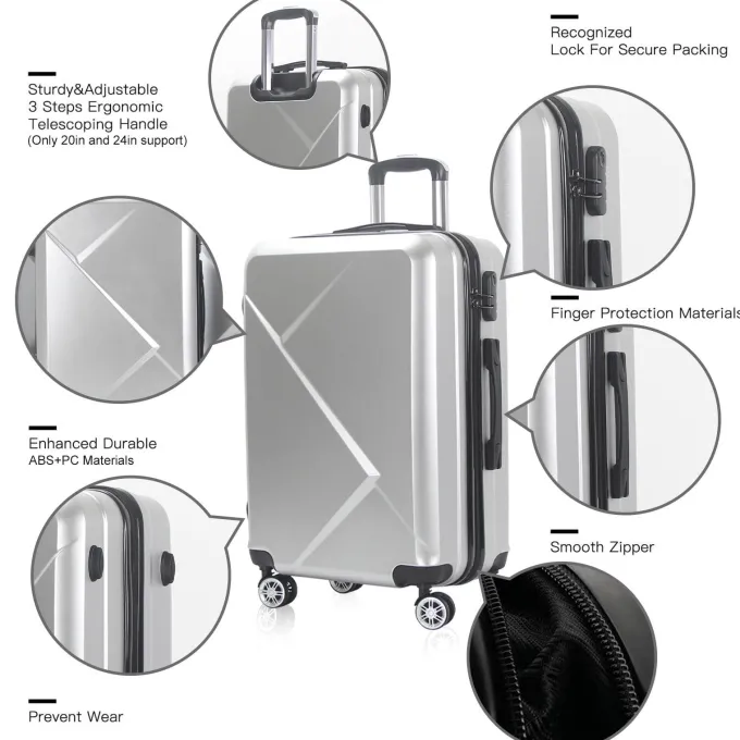 Silk & Salt AEDILYS 3 Piece Nested Spinner Suitcase LuggaSet - Silver^ Checked Luggage|Hard Side Luggage