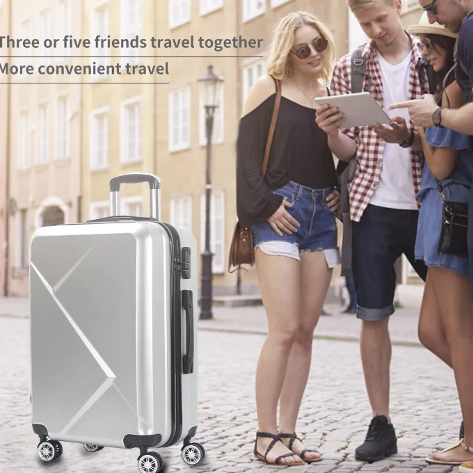 Silk & Salt AEDILYS 3 Piece Nested Spinner Suitcase LuggaSet - Silver^ Checked Luggage|Hard Side Luggage