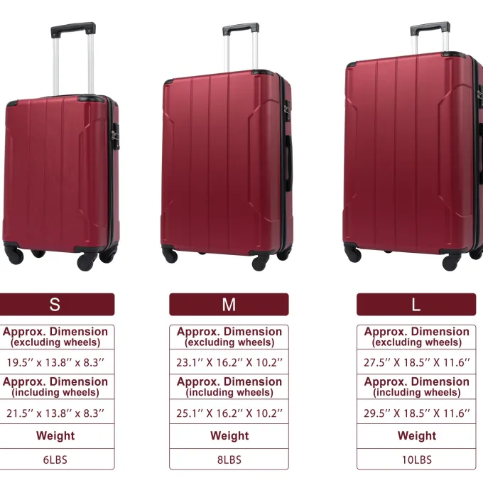 Silk & Salt paproos 3 Piece LuggaSet 20 24 28 Hard Case Suitcase Set Fashion Expandable Suitcase with Spinner Wheel and TSA Lock Lightweight LuggaSet for Travel Business Trip Back to School Red^ Checked Luggage