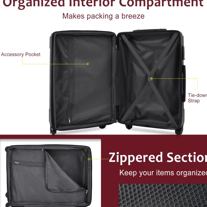 Silk & Salt paproos 3 Piece LuggaSet 20 24 28 Hard Case Suitcase Set Fashion Expandable Suitcase with Spinner Wheel and TSA Lock Lightweight LuggaSet for Travel Business Trip Back to School Red^ Checked Luggage