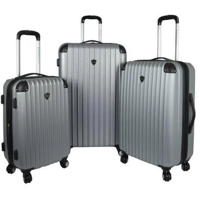 Silk & Salt Travelers Club HS-66903-010 Chicago 3 Piece Hardside ABS Expandable Spinner LuggaSet Silver^ Carry On Luggage