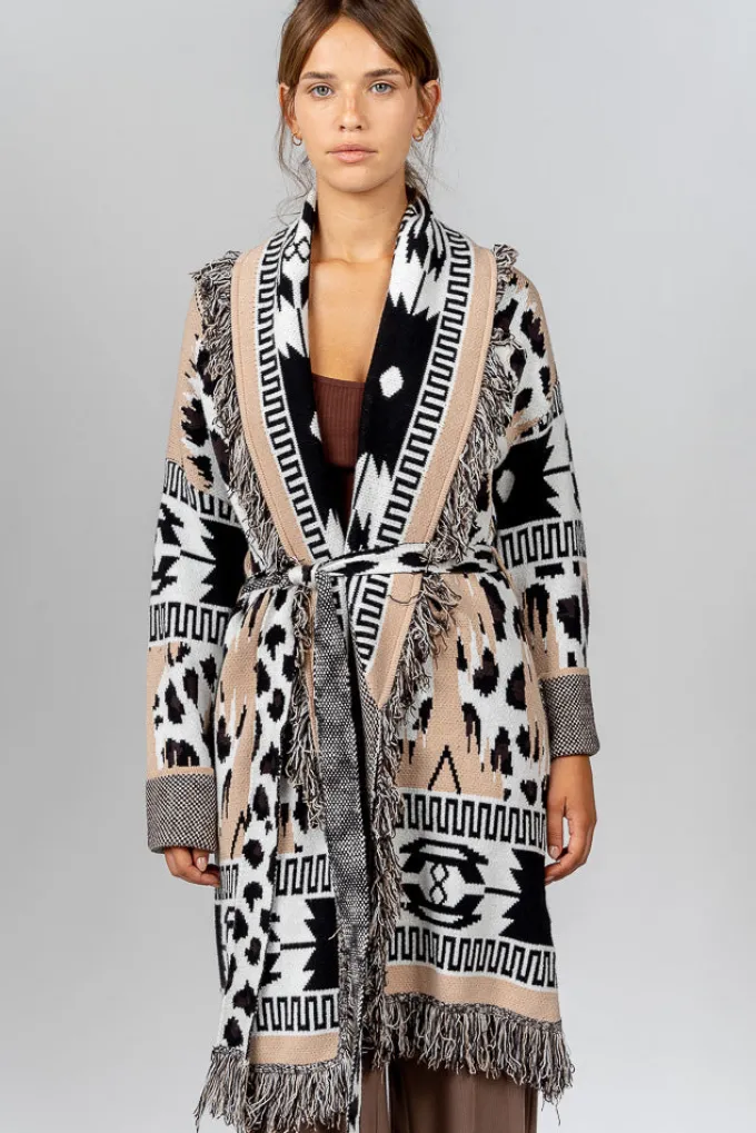 Silk & Salt oversized belted jacquard cardigan - leopard^ Coats & Jackets