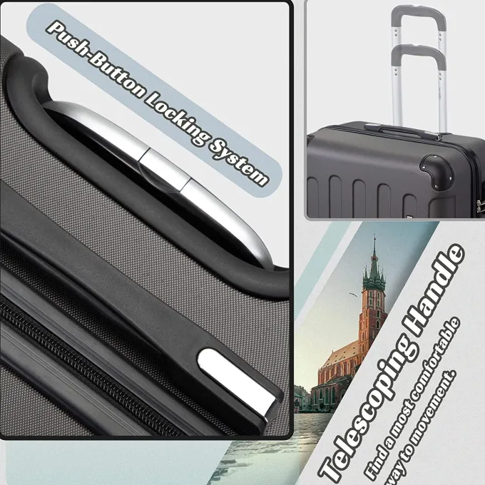 Silk & Salt Jaxpety 3 Pcs LuggaSet Hard Shell ABS Travel Trolley Rolling Suitcase Coded Lock^ Checked Luggage