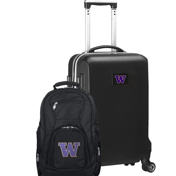 Silk & Salt Washington Huskies Deluxe 2-Piece Backpack and Carry-On Set - Black^ Luggage Sets