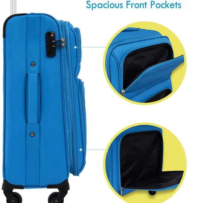 Silk & Salt 3 Pcs Travel Suitcase Set ABS+PC Spinner Suitcase with TSA Lock Blue^ Checked Luggage