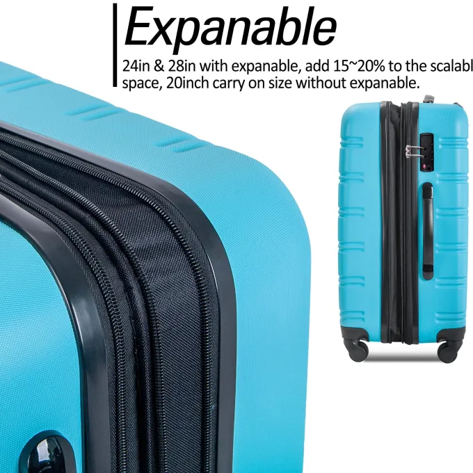 Silk & Salt LuggaSet for Women 3 Piece Hardshell Spinner Suitcase with TSA Lock Lightweight Expandable Luggafor Long Travel Colledge Business Trip Fashion Carry on LuggaSet 20 24' 28 Light Blue^ Checked Luggage