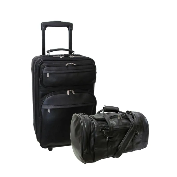 Silk & Salt Amerileather Black Leather Two Piece LuggaSet^ Luggage Sets