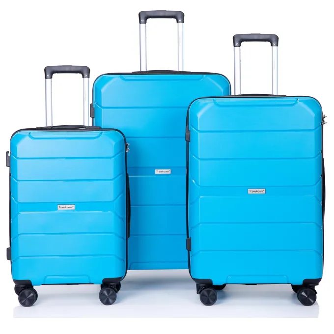 Silk & Salt ANYSUN Expandable 3 Piece LuggaSet with TSA Locks 20in 24in 28in Light Blue^ Checked Luggage