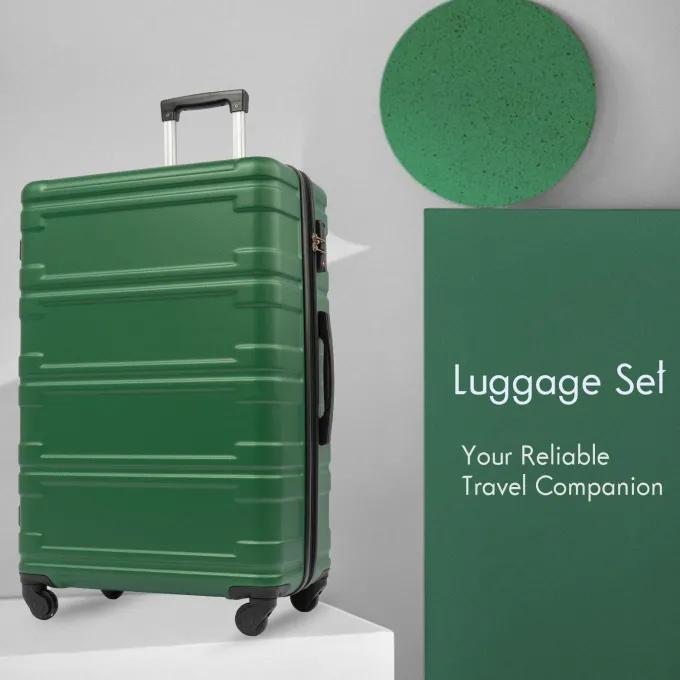 Silk & Salt ANYSUN Expandable 3 Piece LuggaSet with TSA Locks 20in 24in 28in Green^ Hard Side Luggage