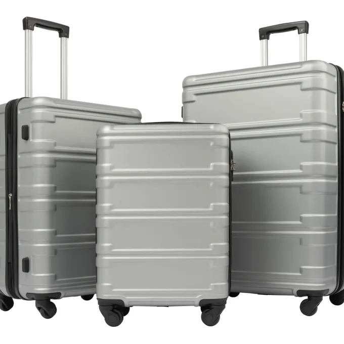 Silk & Salt UBesGoo Hardshell LuggaSets 3 Piece ABS Spinner Suitcase Travelling with TSA Lock and Wheels Gray^ Checked Luggage