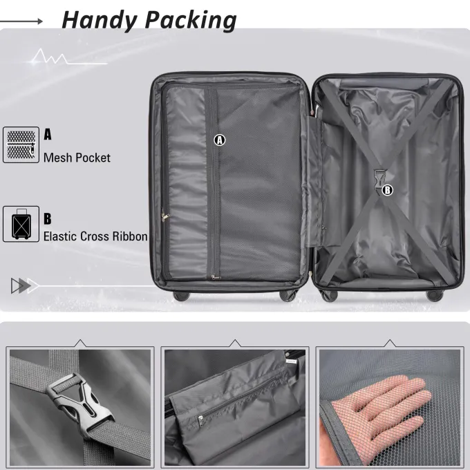 Silk & Salt Expanable Spinner Wheel 3 Piece LuggaSet ABS Lightweight Suitcase with TSA Lock^ Hard Side Luggage
