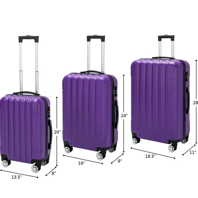 Silk & Salt Ktaxon 3 Pcs LuggaTravel Set Bag ABS Trolley Suitcase Purple^ Hard Side Luggage