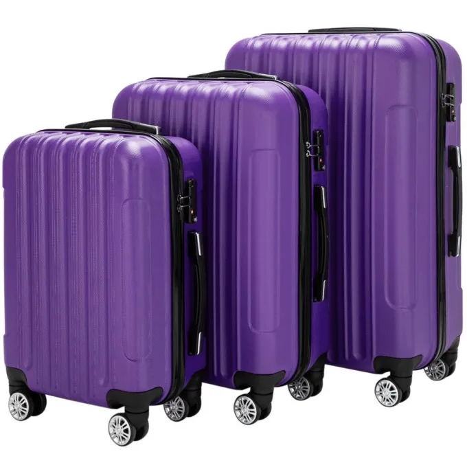 Silk & Salt Ktaxon 3 Pcs LuggaTravel Set Bag ABS Trolley Suitcase Purple^ Hard Side Luggage