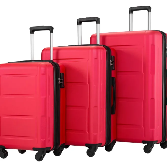 Silk & Salt 3 Piece LuggaTravel Set 20 24 28 Carry on Luggawith Spinner Wheels TSA Lock Lightweight Hard Case LuggaTravel Suitcase Christmas Gifts for Business Trip Holiday Travel Cruise Red^ Carry On Luggage