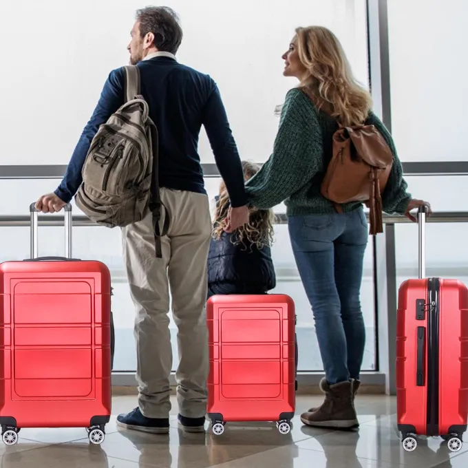 Silk & Salt Traveling Luggage 3pcs Hardside LuggaSet 20+24+28 with TSA Lock Red^ Checked Luggage