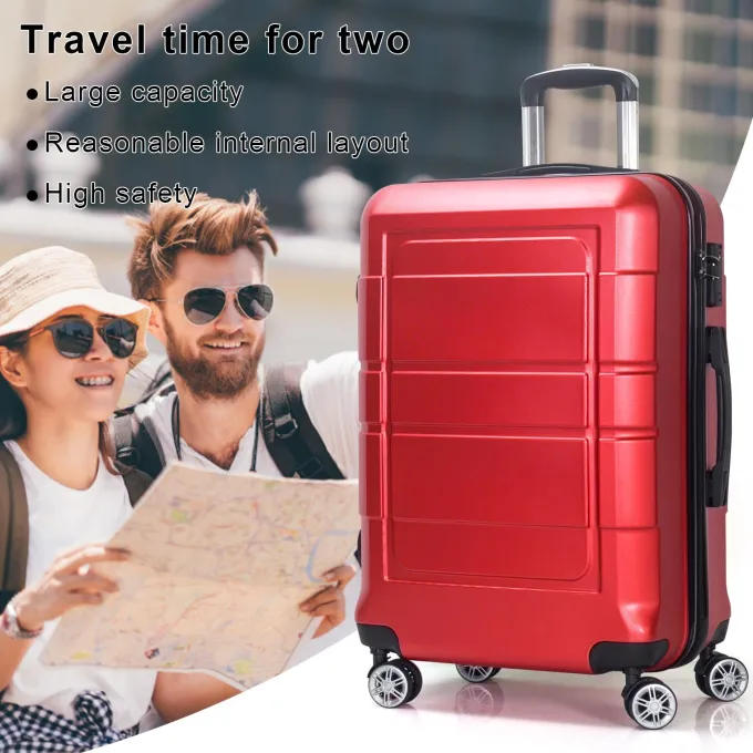 Silk & Salt Traveling Luggage 3pcs Hardside LuggaSet 20+24+28 with TSA Lock Red^ Checked Luggage