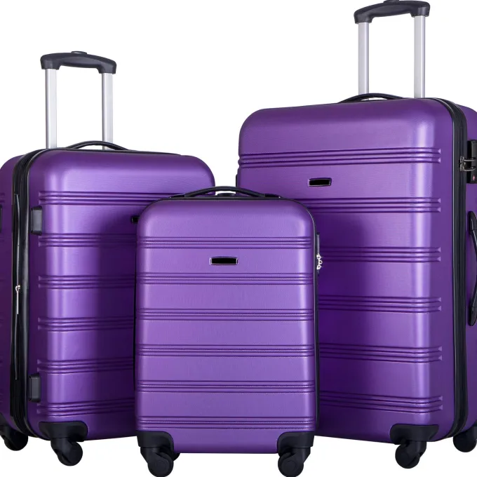 Silk & Salt BaytoCare 3 Piece 20/24/28 LuggaSet Travel ABS Bag TSA Lock Trolley Carry On Suitcase Purple^ Hard Side Luggage