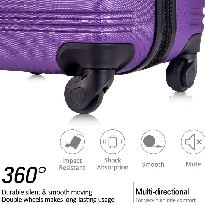 Silk & Salt BaytoCare 3 Piece 20/24/28 LuggaSet Travel ABS Bag TSA Lock Trolley Carry On Suitcase Purple^ Hard Side Luggage