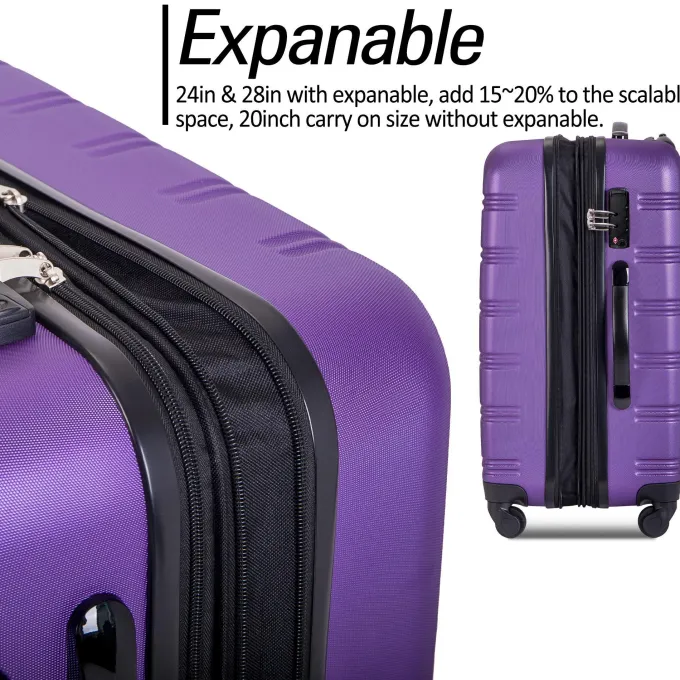 Silk & Salt BaytoCare 3 Piece 20/24/28 LuggaSet Travel ABS Bag TSA Lock Trolley Carry On Suitcase Purple^ Hard Side Luggage