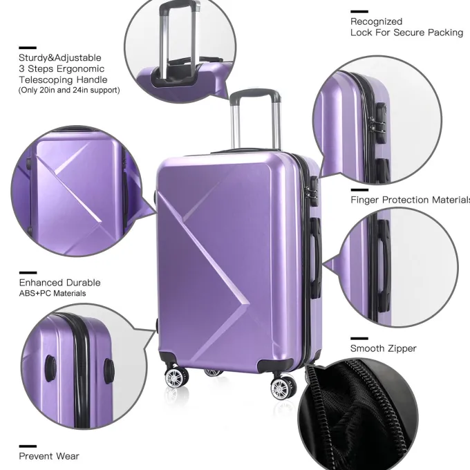 Silk & Salt 3 Piece LuggaSets with Hardside Expandable Spinner Wheel (20/24/28) Purple^ Hard Side Luggage