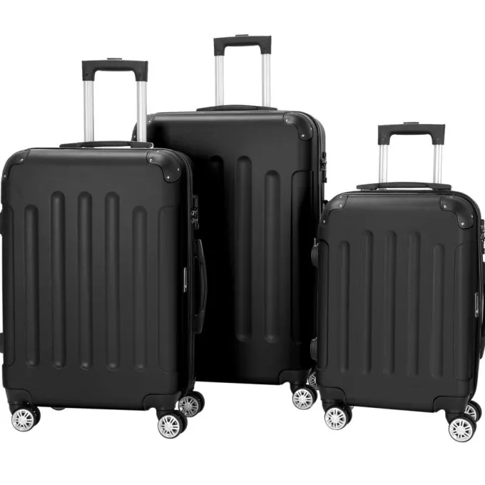 Silk & Salt UBesGoo 3 Pcs LuggaTravel Set Bag ABS Trolley Suitcase with Lock Black^ Hard Side Luggage