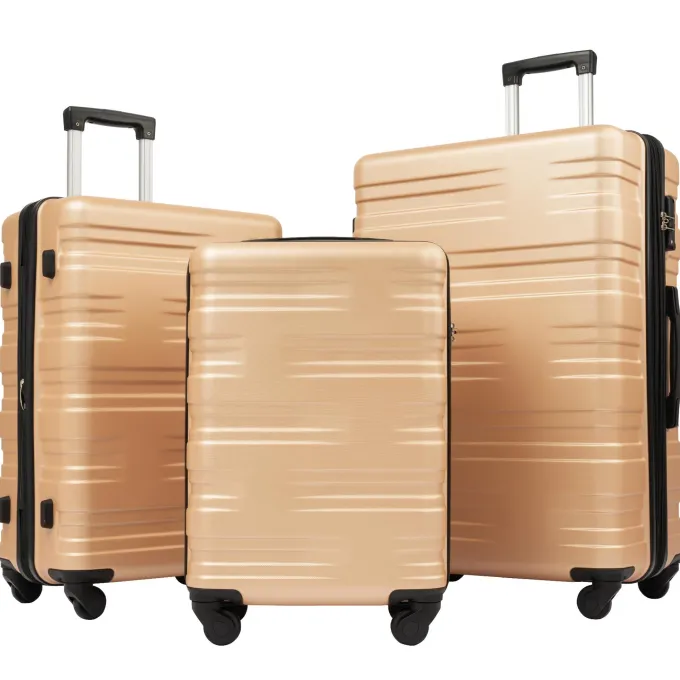 Silk & Salt Hommoo Expandable Hardside Luggawith TSA Lock 3-Piece Set (20 /24 /28) Gold^ Checked Luggage
