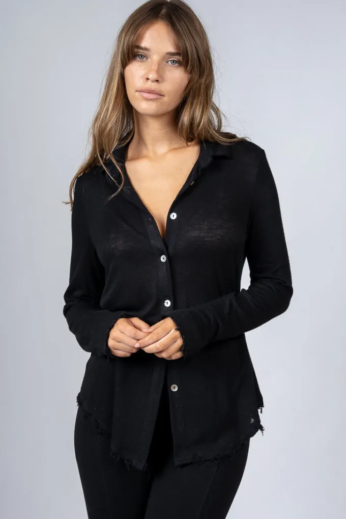Silk & Salt limited edition distressed button down shirt - black^ Tops