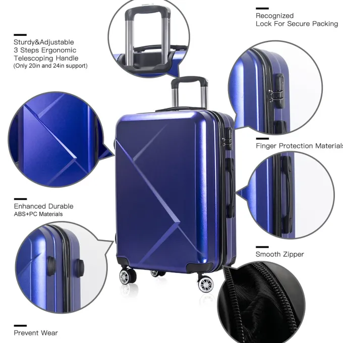 Silk & Salt AEDILYS 3 Pcs Hardside LuggaSets with TSA Locks and Durable Spinner Wheels Suitcase(20/24/28) Blue^ Luggage Sets